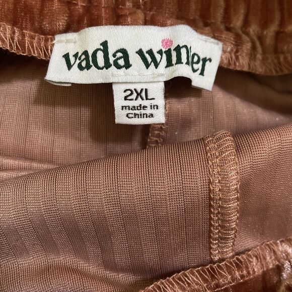 Vada Winter Ribbed Velvet Wide Leg Gaucho Pants Sz 2X Pull On Pockets Persimmon - Picture 2 of 11